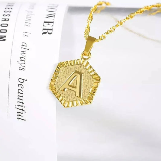 Initial 18k Gold Polygon Necklace, Polygon Letter Necklace, Monogram Necklace, Initial Necklace For Women Men Gold Pendant Alphabet Charm JettsJewelers