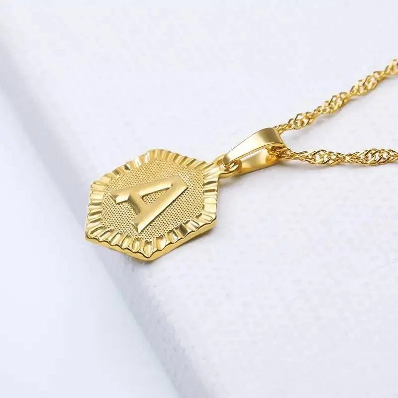 Initial 18k Gold Polygon Necklace, Polygon Letter Necklace, Monogram Necklace, Initial Necklace For Women Men Gold Pendant Alphabet Charm JettsJewelers