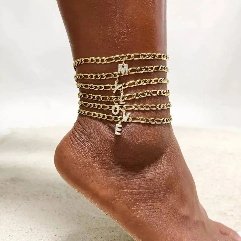Initial Anklet, Custom Ankle Bracelet, A - Z Crystal Cubic Zirconia Letter Anklet, Leg Gold Chain, Anklebone Beauty, Personalized - JettsJewelers