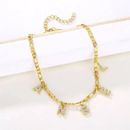 Initial Anklet, Custom Ankle Bracelet, A - Z Crystal Cubic Zirconia Letters Anklet, Leg Gold Chain, Anklebone Beauty, Personalized - JettsJewelers