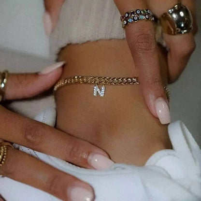 Initial Anklet, Custom Ankle Bracelet, A - Z Crystal Cubic Zirconia Letters Anklet, Leg Gold Chain, Anklebone Beauty, Personalized - JettsJewelers