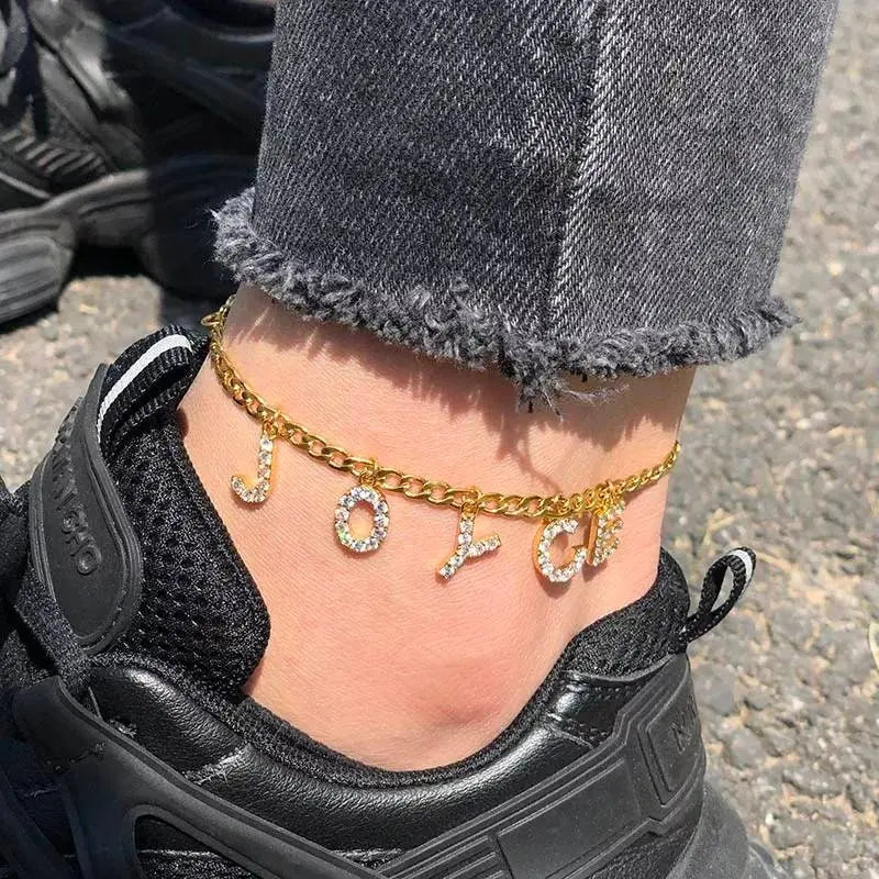 Initial Anklet, Custom Ankle Bracelet, A - Z Crystal Cubic Zirconia Letters Anklet, Leg Gold Chain, Anklebone Beauty, Personalized - JettsJewelers