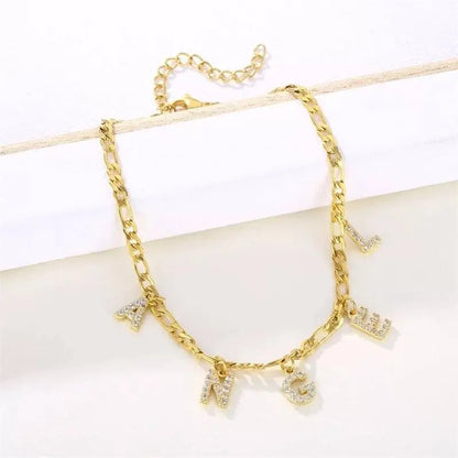 Initial Anklet, Custom Ankle Bracelet, A - Z Crystal Cubic Zirconia Letters Anklet, Leg Gold Chain, Anklebone Beauty, Personalized JettsJewelers