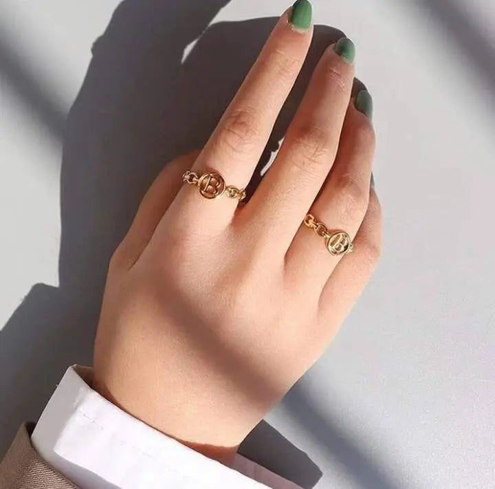 Initial Letter Rings Stainless Steel Gold Adjustable Couple Female Ring Boho Jewelry A-Z - JettsJewelers