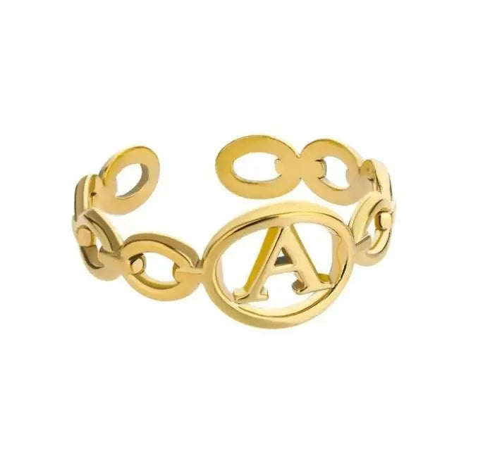 Initial Letter Rings Stainless Steel Gold Adjustable Couple Female Ring Boho Jewelry A-Z JettsJewelers