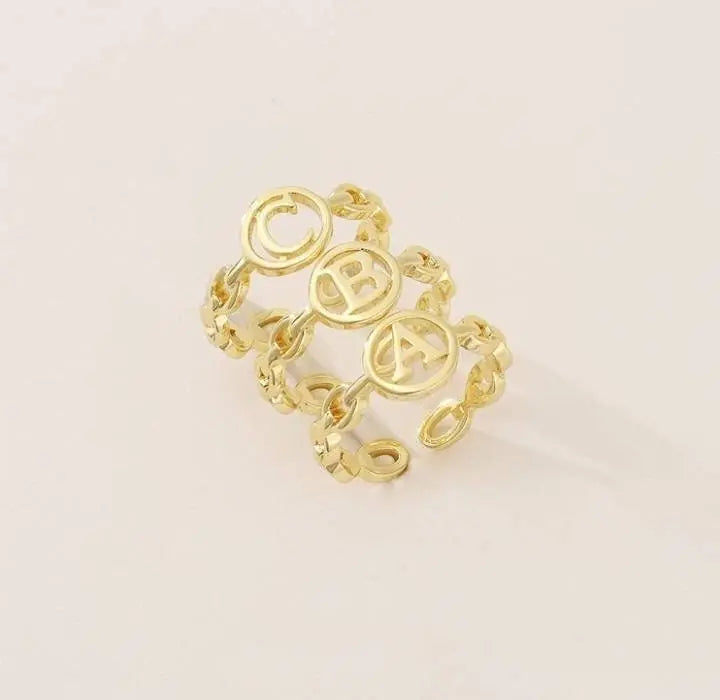 Initial Letter Alphabet Ring Yellow Gold -