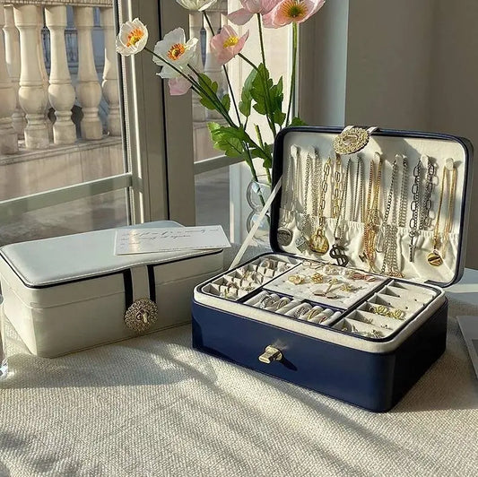 Jewelry Box Girlfriend Wife Ideal Gift, Leather Jewelry Organizer Storage Case with Two Layers Displays - JettsJewelers