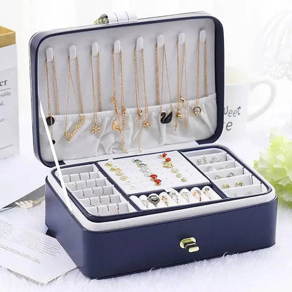 Jewelry Box Girlfriend Wife Ideal Gift, Leather Jewelry Organizer Storage Case with Two Layers Displays - JettsJewelers