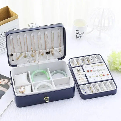 Jewelry Box Girlfriend Wife Ideal Gift, Leather Jewelry Organizer Storage Case with Two Layers Displays - JettsJewelers