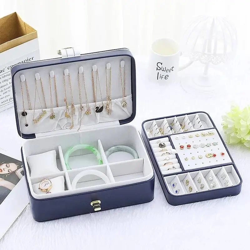 Jewelry Box Girlfriend Wife Ideal Gift, Leather Jewelry Organizer Storage Case with Two Layers Displays - JettsJewelers