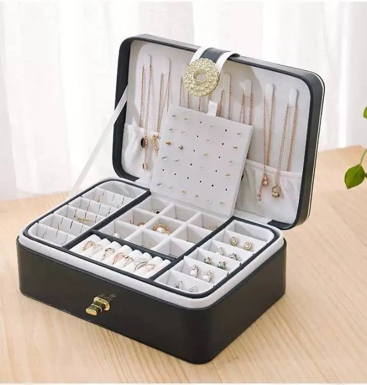 Jewelry Box Girlfriend Wife Ideal Gift, Leather Jewelry Organizer Storage Case with Two Layers Displays - JettsJewelers