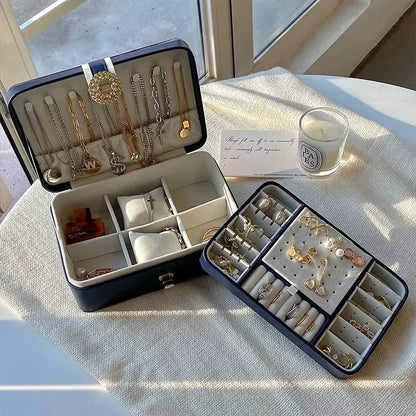 Jewelry Box Girlfriend Wife Ideal Gift, Leather Jewelry Organizer Storage Case with Two Layers Displays - JettsJewelers