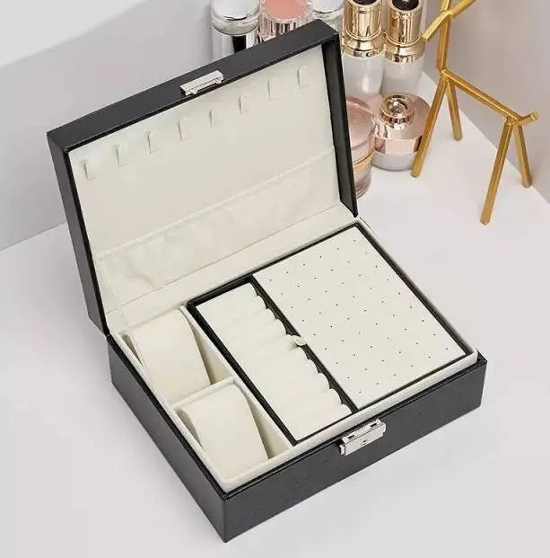 Jewelry Box Organizer with Lock & Travel Jewelry Case, Lift-out Earrings/Rings Tray, Adjustable Compartments for Jewelry Watches, Necklaces - JettsJewelers