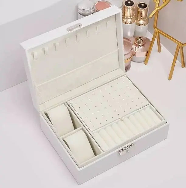 Jewelry Box Organizer with Lock & Travel Jewelry Case, Lift-out Earrings/Rings Tray, Adjustable Compartments for Jewelry Watches, Necklaces - JettsJewelers