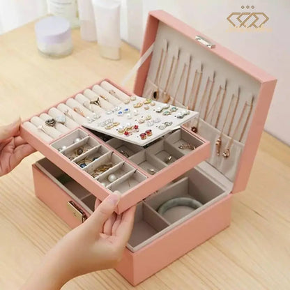 Jewelry Box Women Girl Girlfriend Wife Ideal Gift, Large Leather Jewelry Organizer Storage Case with Two Layers - JettsJewelers