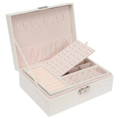 Jewelry Box Women Girls Girlfriend Ideal Gift, Large Leather Jewelry Organizer Storage Case with Two Layers Display - JettsJewelers