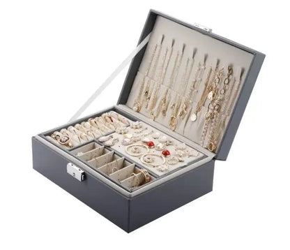 Jewelry Box Women Girls Girlfriend Ideal Gift, Large Leather Jewelry Organizer Storage Case with Two Layers Display - JettsJewelers