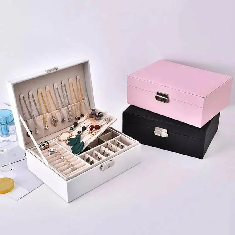 Jewelry Box Women Girls Girlfriend Ideal Gift, Large Leather Jewelry Organizer Storage Case with Two Layers Display JettsJewelers