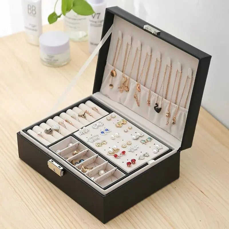 Jewelry Box Women Girls Girlfriend Ideal Gift, Large Leather Jewelry Organizer Storage Case with Two Layers Display JettsJewelers