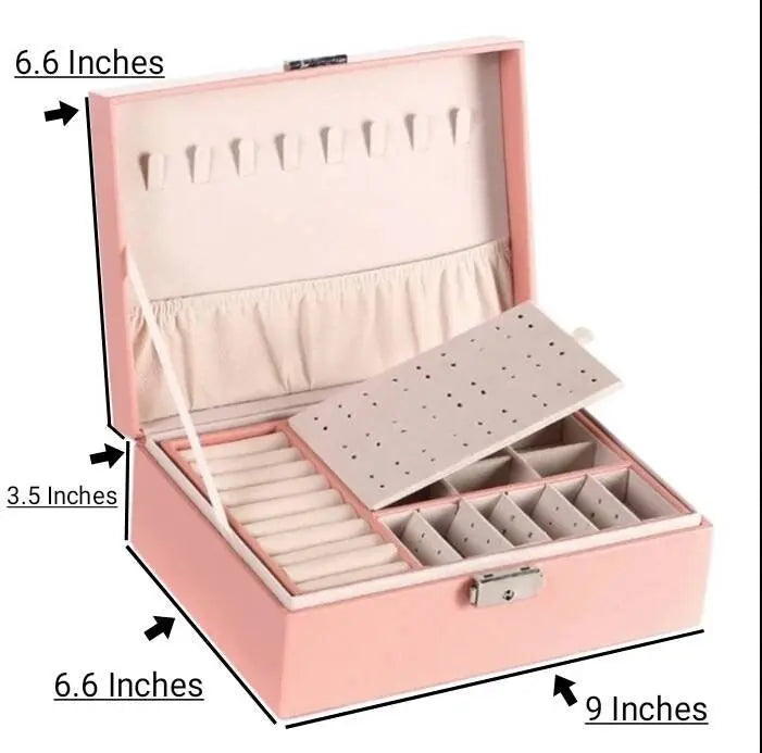 Jewelry Box Women Girls Girlfriend Ideal Gift, Large Leather Jewelry Organizer Storage Case with Two Layers Display JettsJewelers