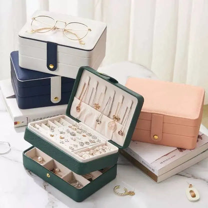 Jewelry Box Women Girls Girlfriend Wife Ideal Gift, Medium PU Leather Jewelry Organizer Storage Case with Two Layers Display - JettsJewelers