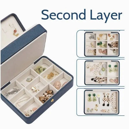 Jewelry Box Women Girls Girlfriend Wife Ideal Gift, Medium PU Leather Jewelry Organizer Storage Case with Two Layers Display - JettsJewelers