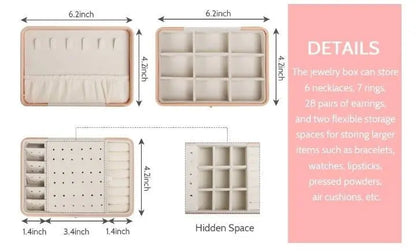 Jewelry Box Women Girls Girlfriend Wife Ideal Gift, Medium PU Leather Jewelry Organizer Storage Case with Two Layers Display - JettsJewelers
