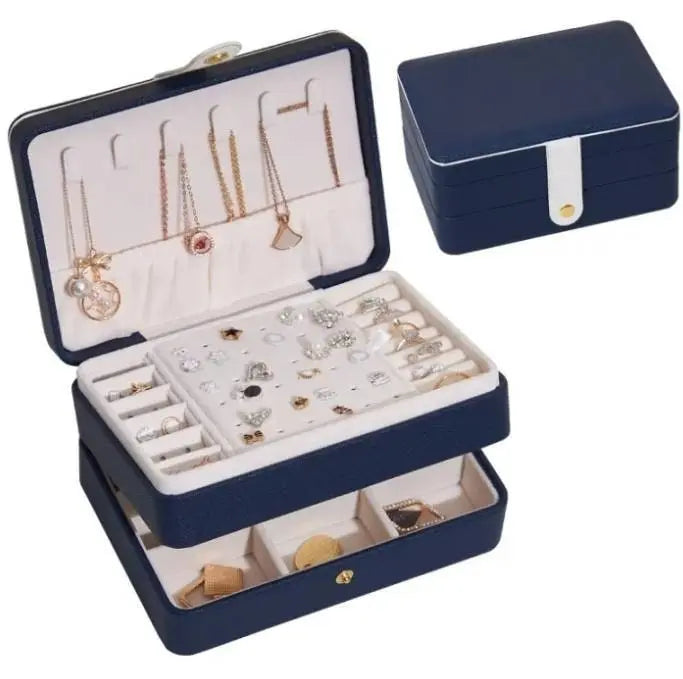 Jewelry Box Women Girls Girlfriend Wife Ideal Gift, Medium PU Leather Jewelry Organizer Storage Case with Two Layers Display - JettsJewelers
