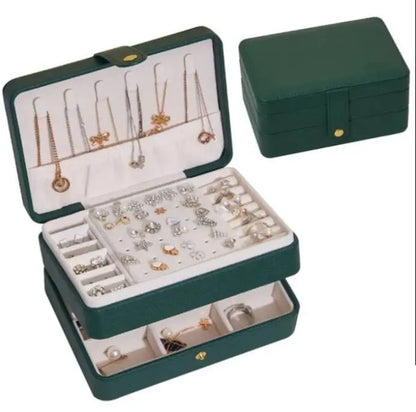 Jewelry Box Women Girls Girlfriend Wife Ideal Gift, Medium PU Leather Jewelry Organizer Storage Case with Two Layers Display - JettsJewelers