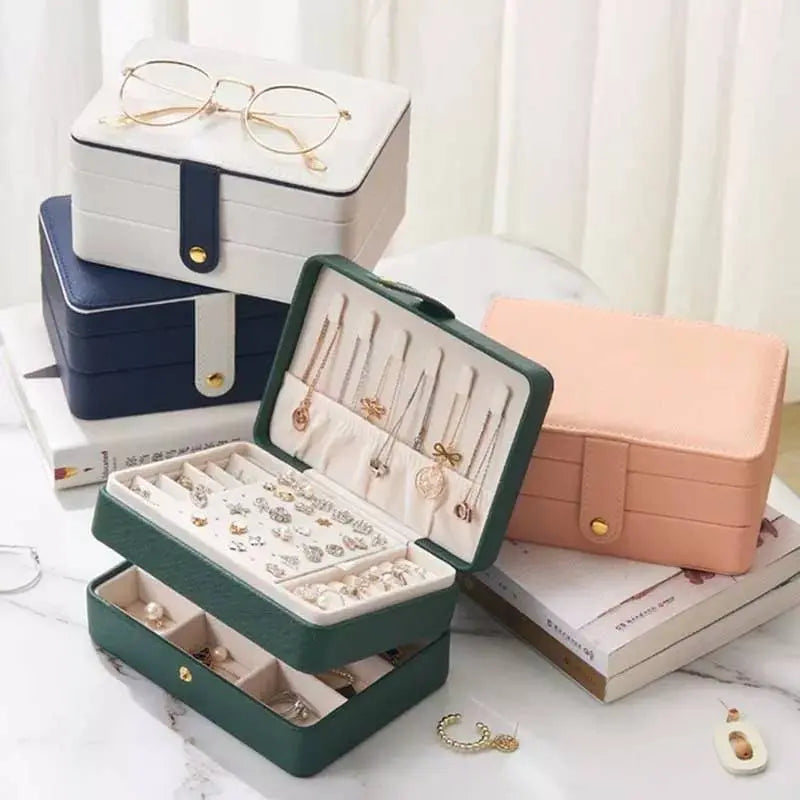 Jewelry Box Women Girls Girlfriend Wife Ideal Gift, Medium PU Leather Jewelry Organizer Storage Case with Two Layers Display JettsJewelers