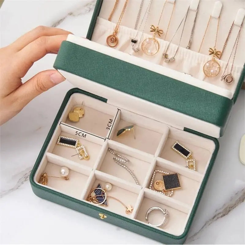 Jewelry Box for Women Girls Girlfriend Wife Great Gift, Medium PU Leather Jewelry Organizer Storage Case with Two Layers Display - JettsJewelers