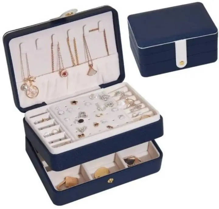 Jewelry Box for Women Girls Girlfriend Wife Great Gift, Medium PU Leather Jewelry Organizer Storage Case with Two Layers Display - JettsJewelers