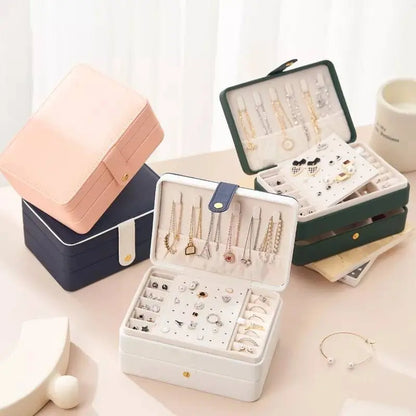 Jewelry Box for Women Girls Girlfriend Wife Great Gift, Medium PU Leather Jewelry Organizer Storage Case with Two Layers Display JettsJewelers