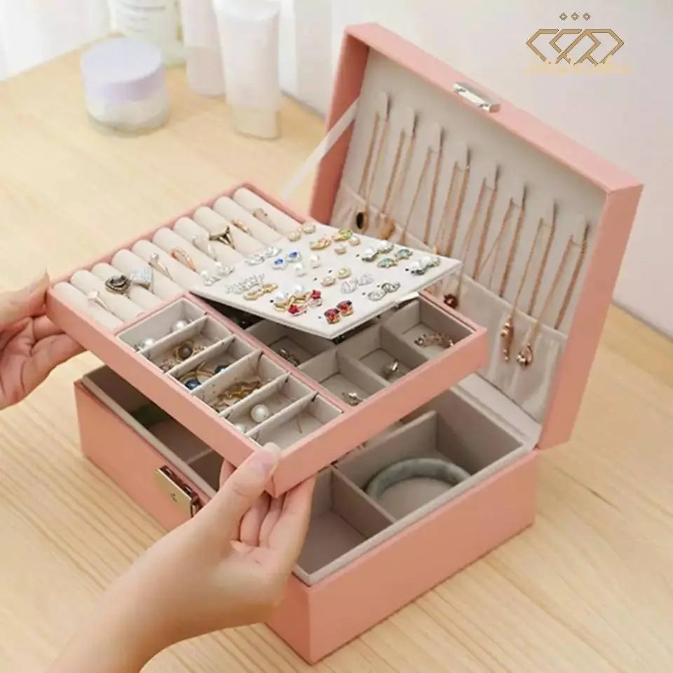 Jewelry Box for Women Girls Girlfriend Wife Ideal Gift, Large Leather Jewelry Organizer Storage Case with Two Layers Display - JettsJewelers