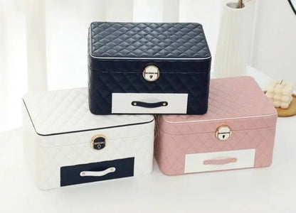 Jewelry Box for Women Girls Girlfriend Wife Ideal Gift, Large PU Leather Jewelry Organizer Storage Case with Three Layers Display Lockable - JettsJewelers