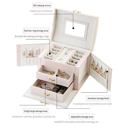 Jewelry Box, Compact Jewelry Organizer with 2 Drawers, Mirror, Lockable with Keys, - JettsJewelers