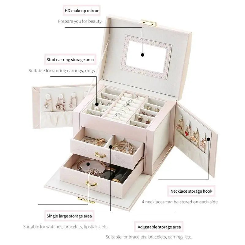 Jewelry Box, Compact Jewelry Organizer with 2 Drawers, Mirror, Lockable with Keys, - JettsJewelers