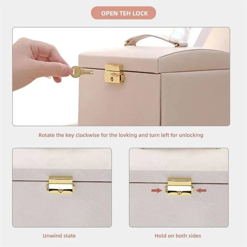 Jewelry Box, Travel Jewelry Case, Compact Jewelry Organizer with 2 Drawers, Mirror, Lockable with Key - JettsJewelers