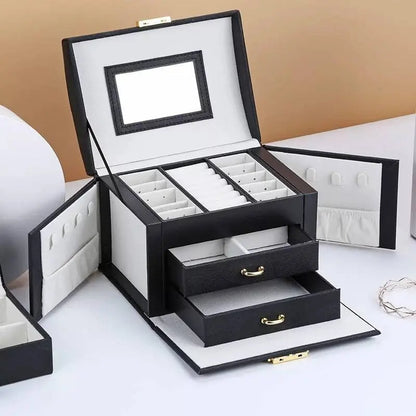 Jewelry Box, Travel Jewelry Case, Compact Jewelry Organizer with 2 Drawers, Mirror, Lockable with Key - JettsJewelers
