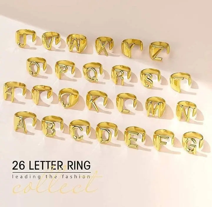 Jewelry Personalized 18k Gold Bold Initial Letter Open Ring Adjustable, Women Statement Rings Party, Womens Signet Ring - JettsJewelers