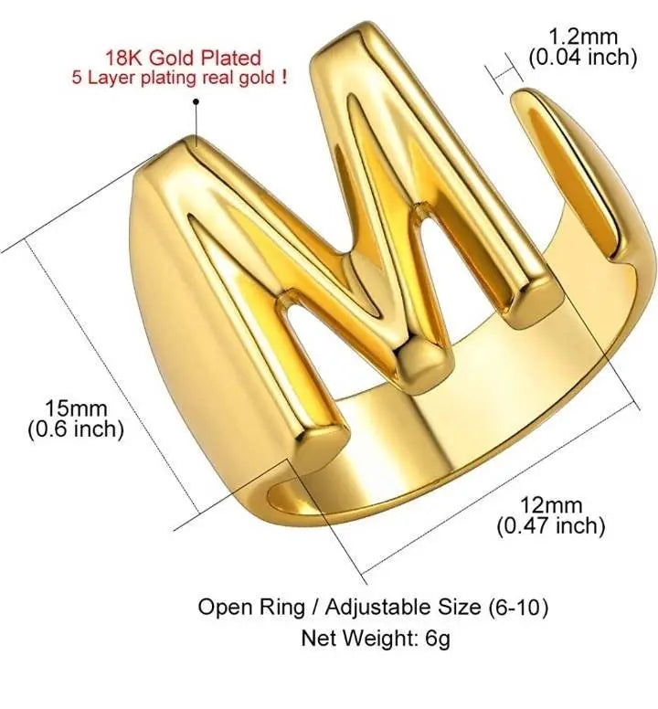 Personalized Gold Bold Initial Letter Open Ring for Women Adjustable  Statement Rings Alphabet Rings Signet Ring Letter A to Z (Gold Bold G  Initial