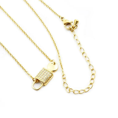 Lock and Key Necklace Key Pendant Sterling Silver Dainty Cubic Zirconia Lock Necklace for Women - JettsJewelers
