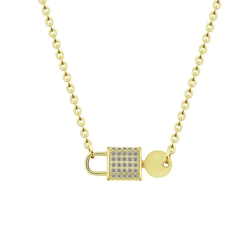 Lock and Key Necklace Key Pendant Sterling Silver Dainty Cubic Zirconia Lock Necklace for Women - JettsJewelers