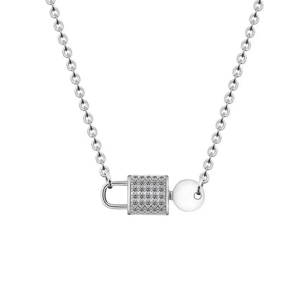 Lock and Key Necklace Key Pendant Sterling Silver Dainty Cubic Zirconia Lock Necklace for Women - JettsJewelers