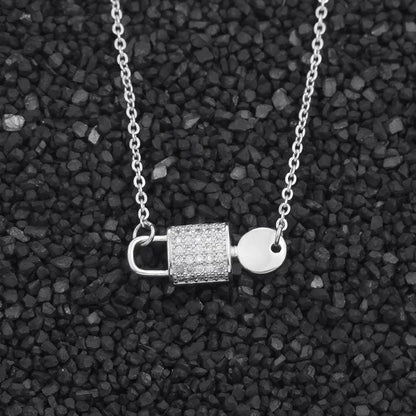 Lock and Key Necklace Key Pendant Sterling Silver Dainty Cubic Zirconia Lock Necklace for Women - JettsJewelers