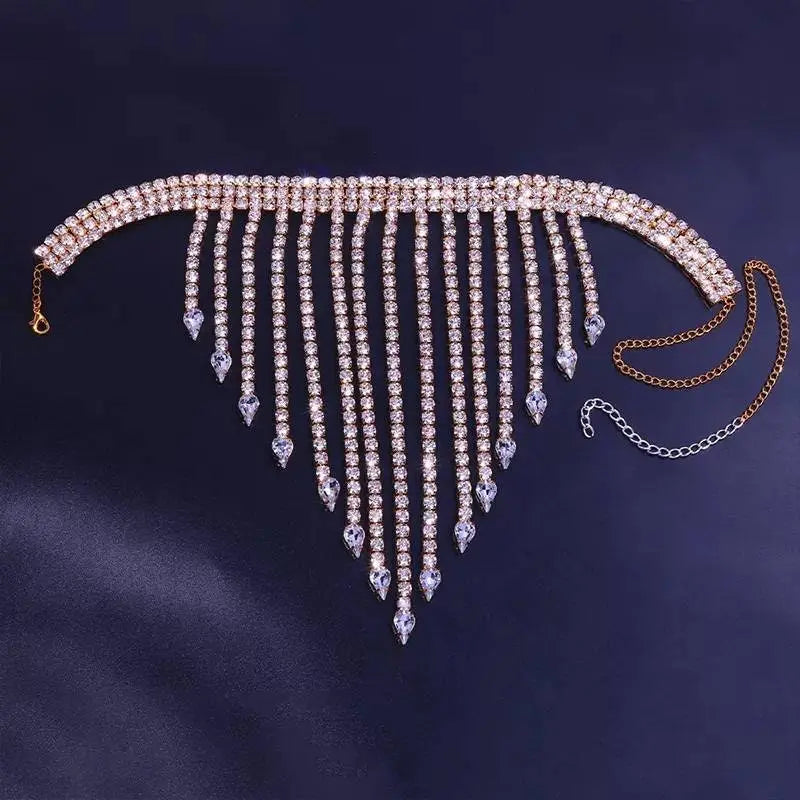 Long Tassel Crystal Leg Chain Bikini Body Chains Nightclub Chain Fashion Body Jewelry for Women and Girls Rhinestone JettsJewelers