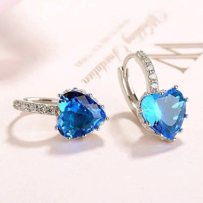 Luxury Love Heart Rhinestone Gold  Silver Plated Leverback Hoop Earrings - JettsJewelers