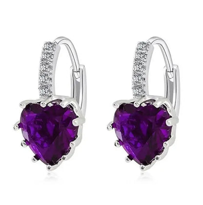Luxury Love Heart Rhinestone Gold  Silver Plated Leverback Hoop Earrings - JettsJewelers