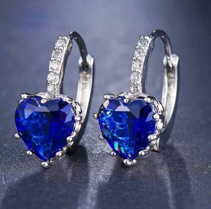 Luxury Love Heart Rhinestone Gold  Silver Plated Leverback Hoop Earrings - JettsJewelers