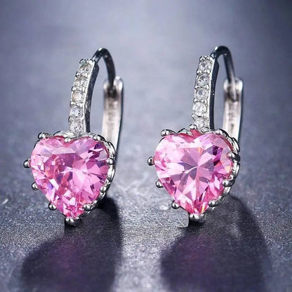 Luxury Love Heart Rhinestone Gold  Silver Plated Leverback Hoop Earrings - JettsJewelers